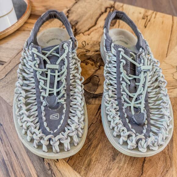 KEEN Uneek Slice Fade Two Cord Adjustable Fit Sandals Magnet/Misty Jade Womens 9 - Picture 5 of 7